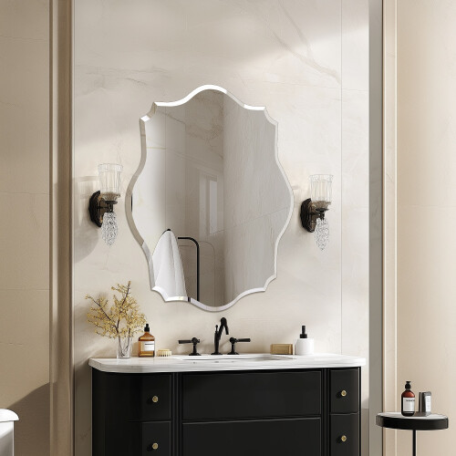 50x70cm Frameless Silver Wall Hanging Vanity Mirror Beveled Edge 2