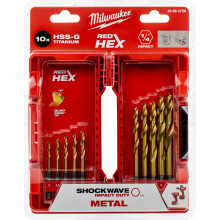 HSS-G metalliporanteräsetti - MILWAUKEE - 10 kappaletta - Ø 3-10 mm - Tiivistetty titaani - 1/4" kuusikulmainen varsi