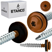 Vis autoperceuses tôle ETANCO GTF P avec rondelle EPDM TX RAL 8004 brun cuivré 4,8x35mm 250 pcs