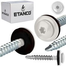 Vis autoperceuses tôle ETANCO GTF P avec rondelle EPDM TX RAL 9010 blanc pur 4,8x35mm 250 pcs