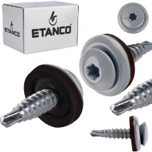 Vis autoperceuses tôle ETANCO GTF P avec rondelle EPDM TX RAL 9006 aluminium blanc 4,8x20mm 250 pcs