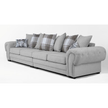 Verona 4 Seater Sofa Light Grey Velour Fabric Scatter Cushions
