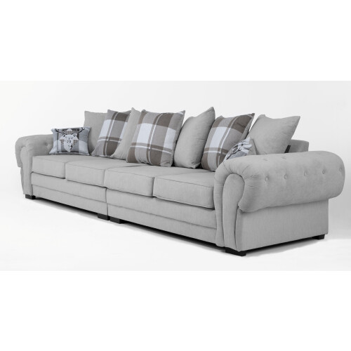 Verona 4 Seater Sofa Light Grey Velour Fabric Scatter Cushions