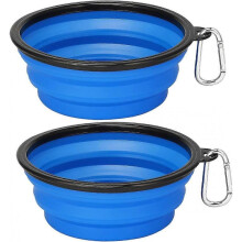 Large Collapsible Dog Bowls 2 Pack, 34oz Portable Dog Water Food Bowl with Carabiner, Pet Cat Feeding Cup Dish