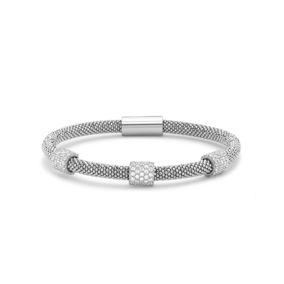 Jewelco London Rhodium Coated Sterling Silver Cubic Zirconia 3 Beads Popcorn Bracelet - 5mm - ABB071