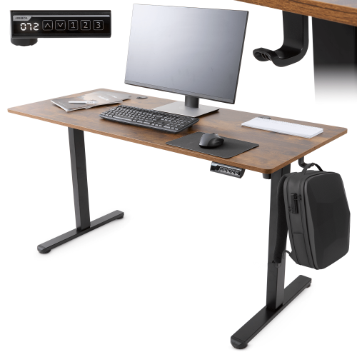 AREBOS AREBOS electrically height-adjustable desk 140x60 cm | Memory function | Adjustable computer desk 72-118 cm | Standing desk | Stand-sit desk | Brown