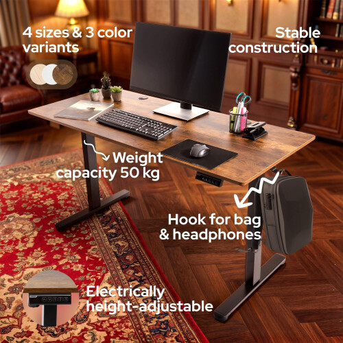 AREBOS AREBOS electrically height-adjustable desk 140x60 cm | Memory function | Adjustable computer desk 72-118 cm | Standing desk | Stand-sit desk | Brown 2
