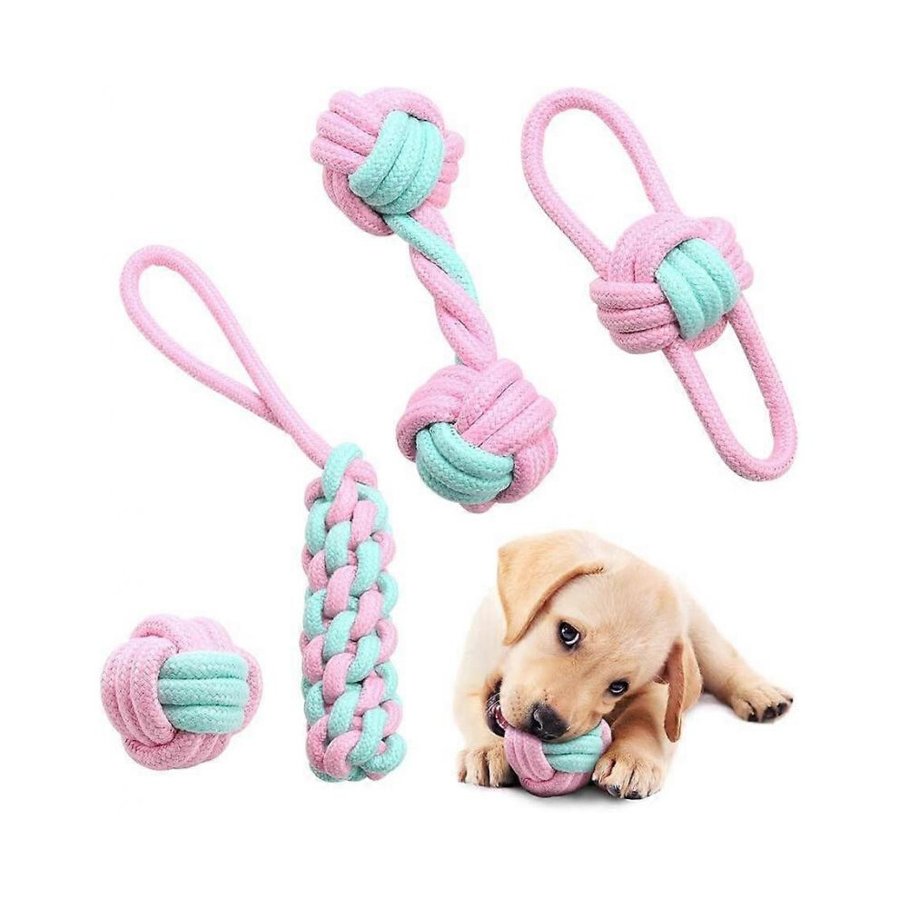 Rope Dog Toy, 4 PCS Indestructible Dog Toys for Puppies & Small Dogs, Chew Toys Teeth Training Toy Interactive Toy - Natural Cotton (Rope Toy - 4 Pcs)