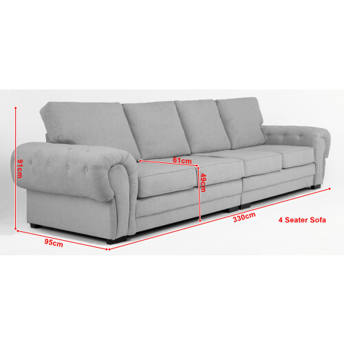 Verona 4 Seater Sofa Light Grey Velour Fabric Full Back Cushions 1