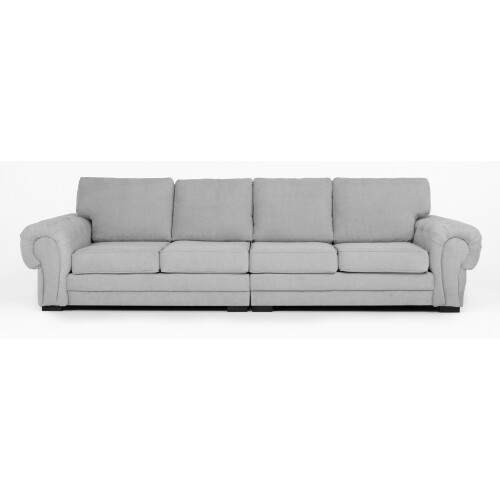 Verona 4 Seater Sofa Light Grey Velour Fabric Full Back Cushions 2