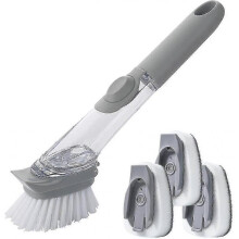 3in1 Washing-up Brush with Detergent Dispenser, Washing-up Brush, Sponge Brush with Integrated Scraper 1set-grey