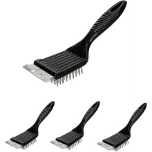 Grill Brush,4pcs Barbecue Grill Cleaning Brush Barbecue Brush with Stainless Steel Spatula Black