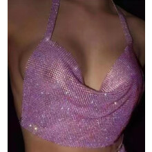 Sexy Neckholder-Top mit Strass-Intarsien und Diamant-Stoff, gespleißter Wickelwestenrock - MIWI - Rock - Einheitsgröße