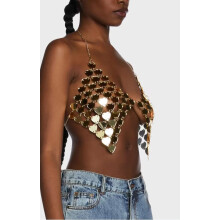 Love Acryl-Pailletten-Nähte, sexy, hohler Neckholder, Brustwickel, kleine Weste, Körperkette – MIWI – Gold – Einheitsgröße