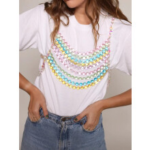 Sexy Neckholder-Wickeltop mit farbigen Acrylnähten und kleiner Weste, Körperkette – MIWI – Pink – Einheitsgröße