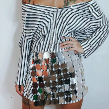 Sexy Fashion Runder Pailletten-Kurzrock-MIWI-Silber-Einheitsgröße