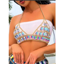 Sexy farbige Kristall-Edelstein-Metallkette, Spleiß-Top, kleine Weste, Körperkette – MIWI – Bildfarbe – Einheitsgröße