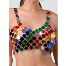 Runder, farbiger Acryl-Pailletten-Brustwickel mit hohlem Neckholder, kleiner Westen-Body - MIWI - Bildfarbe - Einheitsgröße