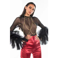 Sexy Ring Metallkette verbunden Neckholder rückenfreies Top kleine Weste Körperkette-MIWI-Gold-Einheitsgröße