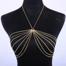Ring Metallkette verbunden Hohl Neckholder Tube Top kleine Weste Körperkette-MIWI-Gold-Einheitsgröße