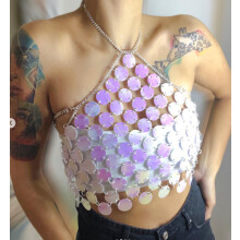 Sexy rückenfreies Neckholder-Top mit runden Acryl-Pailletten und kleinem Rückenwickel – MIWI – Farbe – Einheitsgröße