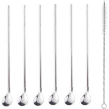 Spoon Straws Reusable Stainless Steel Drinking Spoon Straws Metal Cocktail Spoons Straws with Long Cleaning Brush for Drink Smoothies Ice Cream