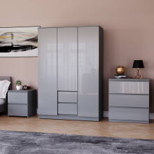 (Grey) Glinton 3pc Bedroom Furniture Set High Gloss (6)