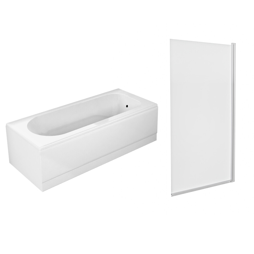 Nes Home 1700mm White Round Bath with Legs and Square Bath Screen