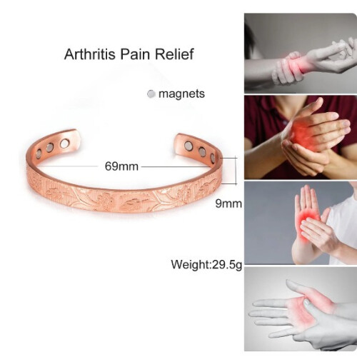 Women's Magnetic Copper Bracelet - Adjustable Floral Open-Ended Energy Bangle 2