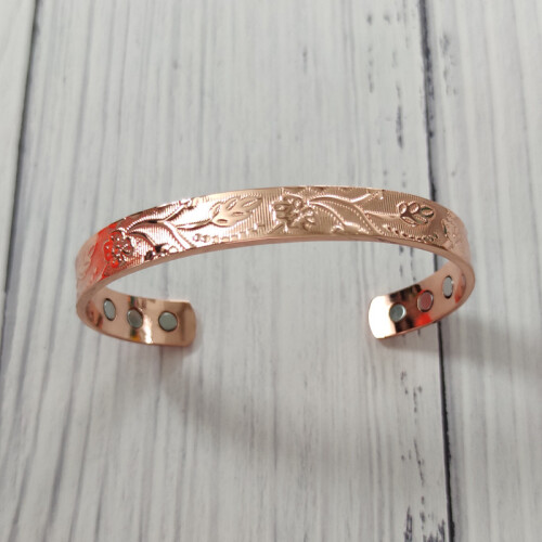 Women's Magnetic Copper Bracelet - Adjustable Floral Open-Ended Energy Bangle 1