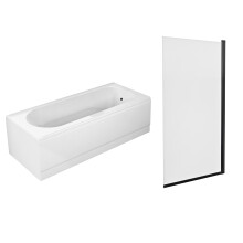 Nes Home 1700mm White Round Bath with Square Black Frame Bath Screen