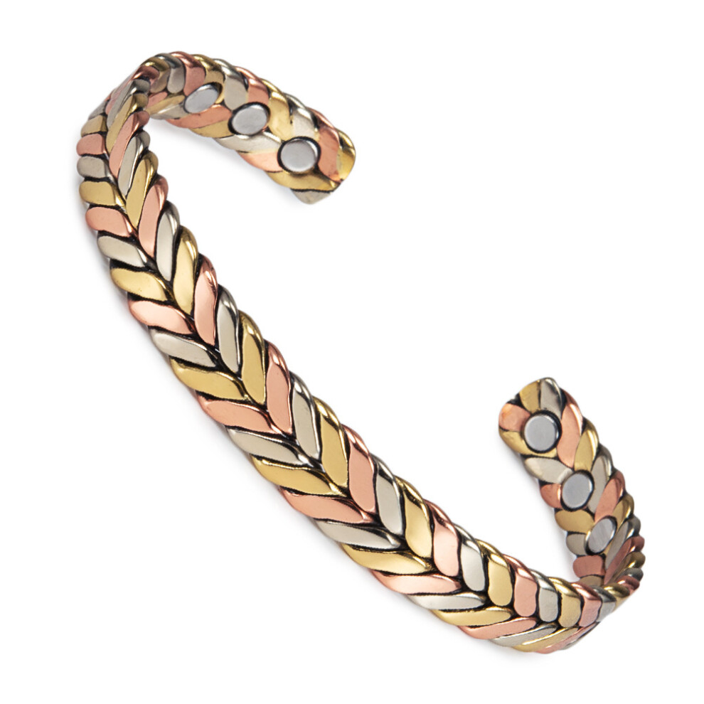 Adjustable Therapeutic Copper Bangle - Tri-Color Braided Magnetic Jewelry