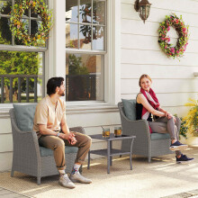 Outsunny 2 Pieces Rattan Garden Chairs, Cushioned Rattan Chairs, Light Grey