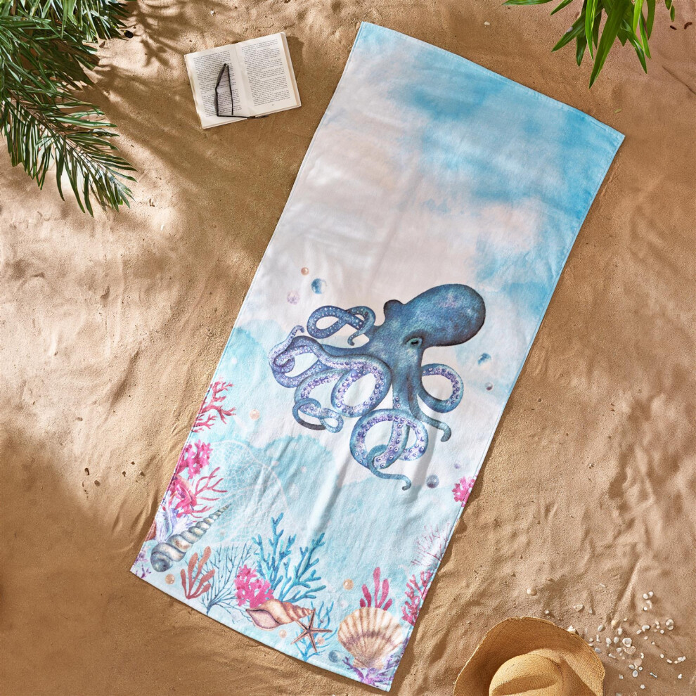 Catherine Lansfield Octopus Absorbent Beach Towel 76X160cm Blue