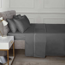 (King, Grey) Percale 10" Fitted Sheet 25cm Soft Durable Bedding Polycotton 180TC