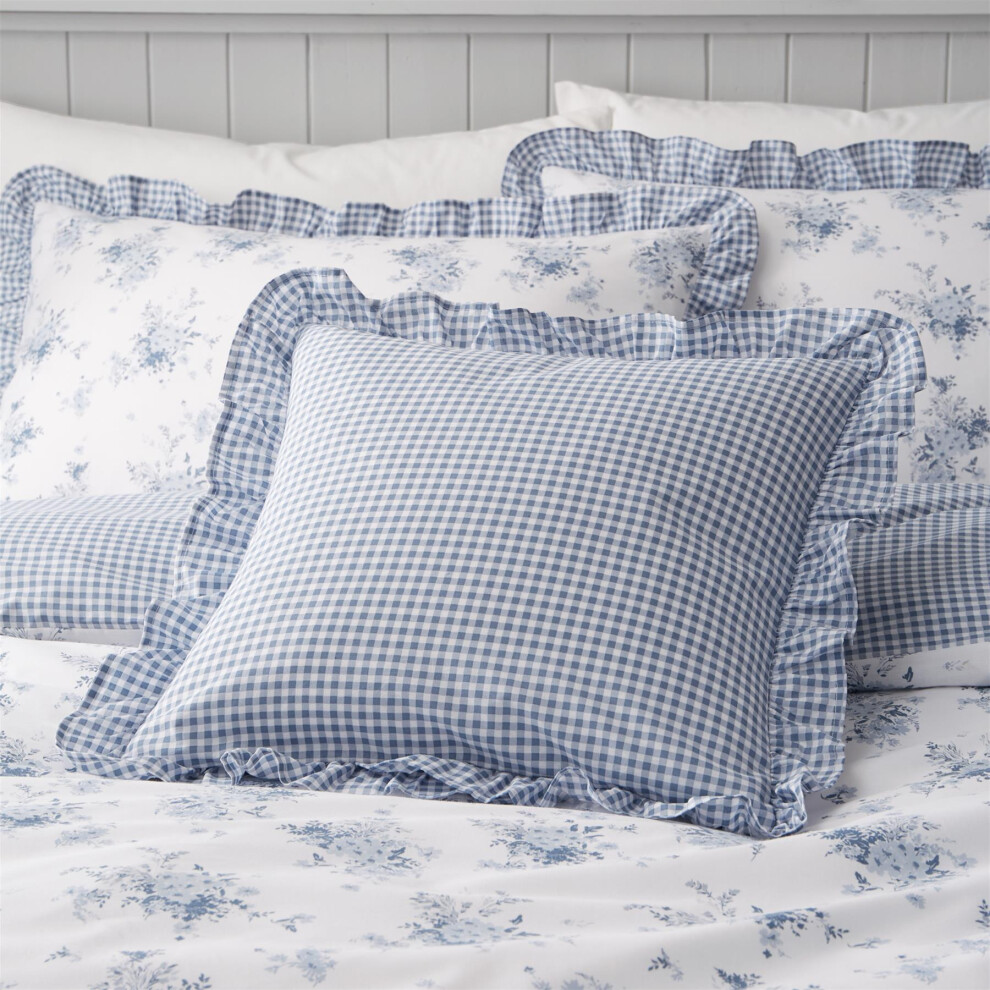 New Catherine Lansfield Lucie Floral Frill Filled Cushion 45X45cm Blue