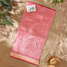 Catherine Lansfield Beach Huts Coral Pink Absorbent Cotton Beach Towel 90x180cm, Extra-Long