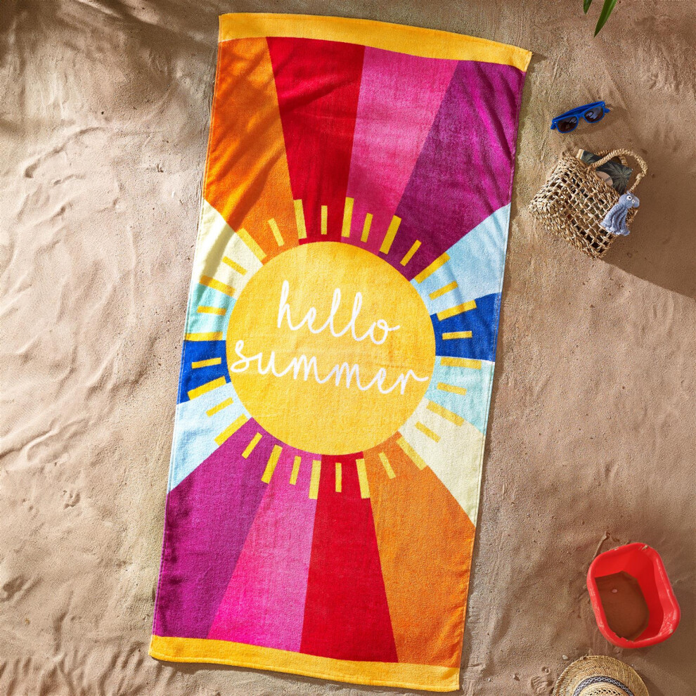 Catherine Lansfield Hello Summer Absorbent Beach Towel Multi 76X160cm