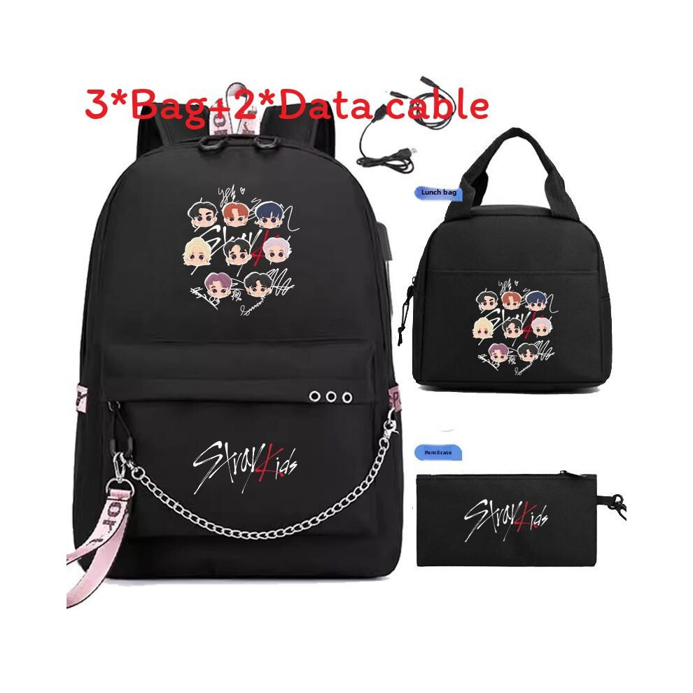 (Style A ) Stray Kuromi Kids Print Backpack Lunch Bag Pencil Case Set Fashion Schoolbag
