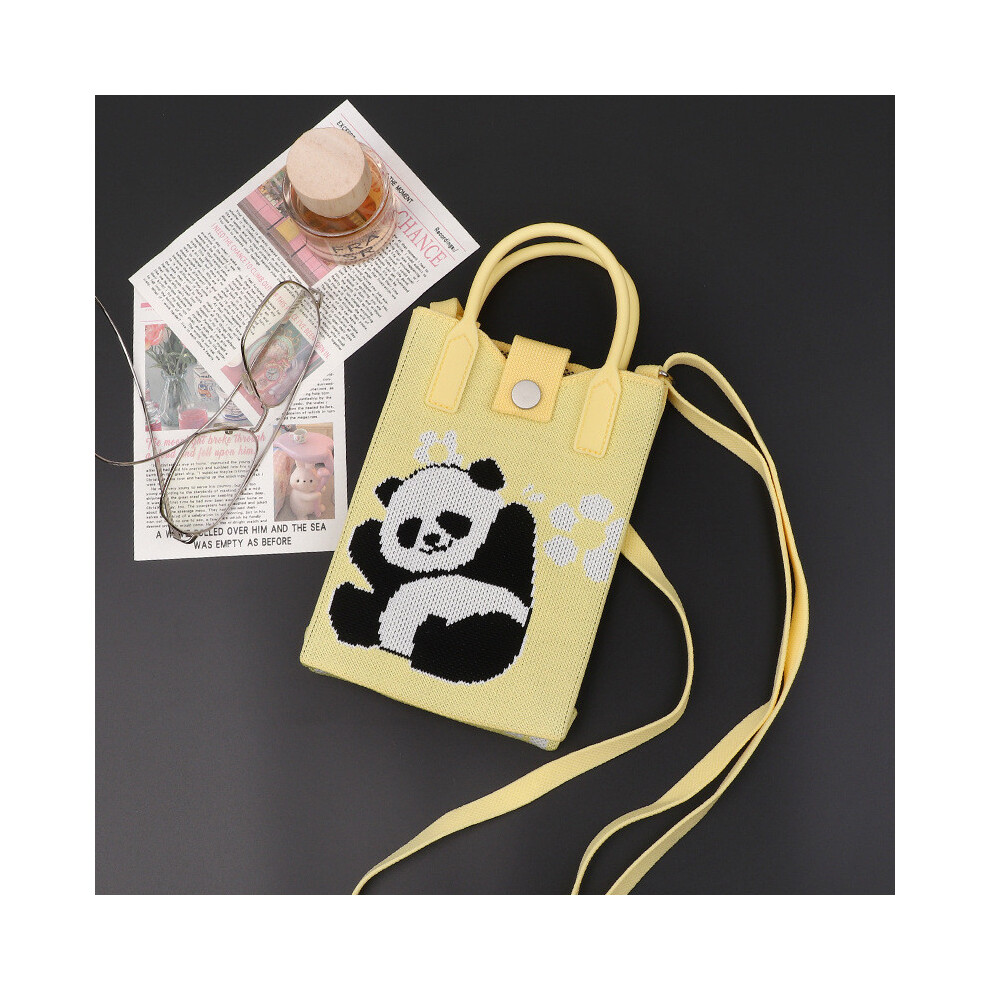 (Cheer Yellow) Playful Panda Print Knitted Handbag Stylish Small Crossbody Purse Perfect For Outfits Casual-image-OPC-PHGK7JF-NEW