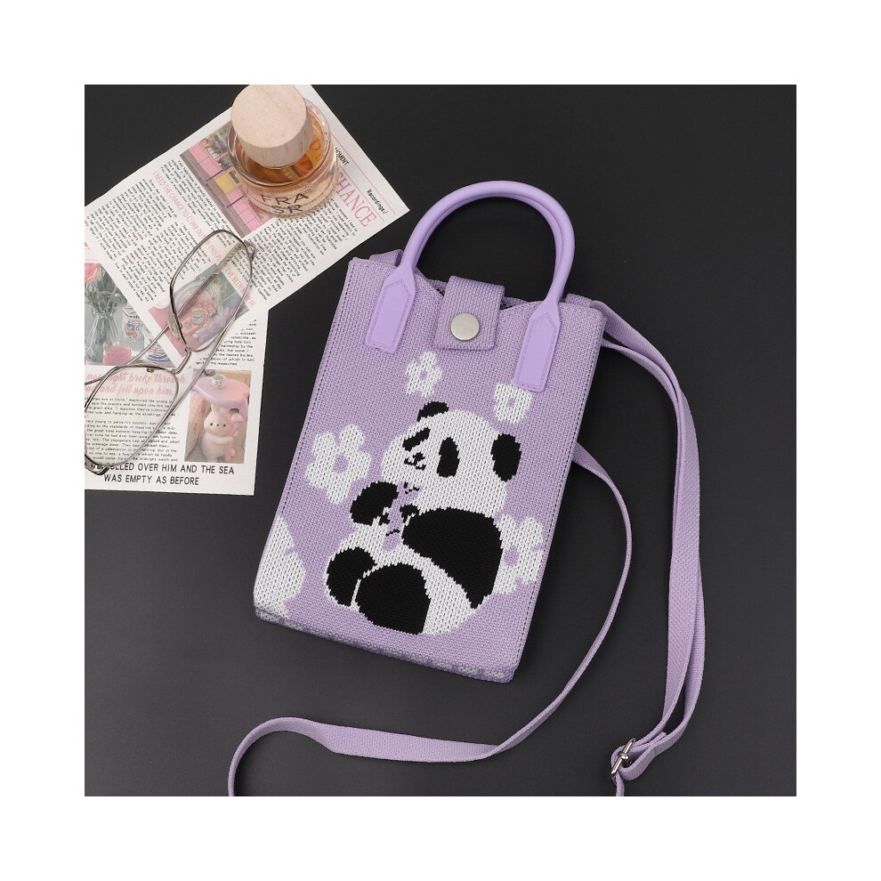 (Purple) Playful Panda Print Knitted Handbag Stylish Small Crossbody Purse Perfect For Outfits Casual-image-OPC-PHGK7J5-NEW