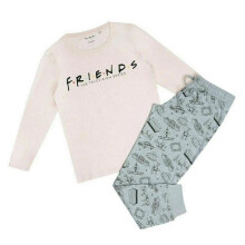 (S, Pink/Grey/Black) Friends Womens/Ladies Logo Long-Sleeved Long Pyjama Set