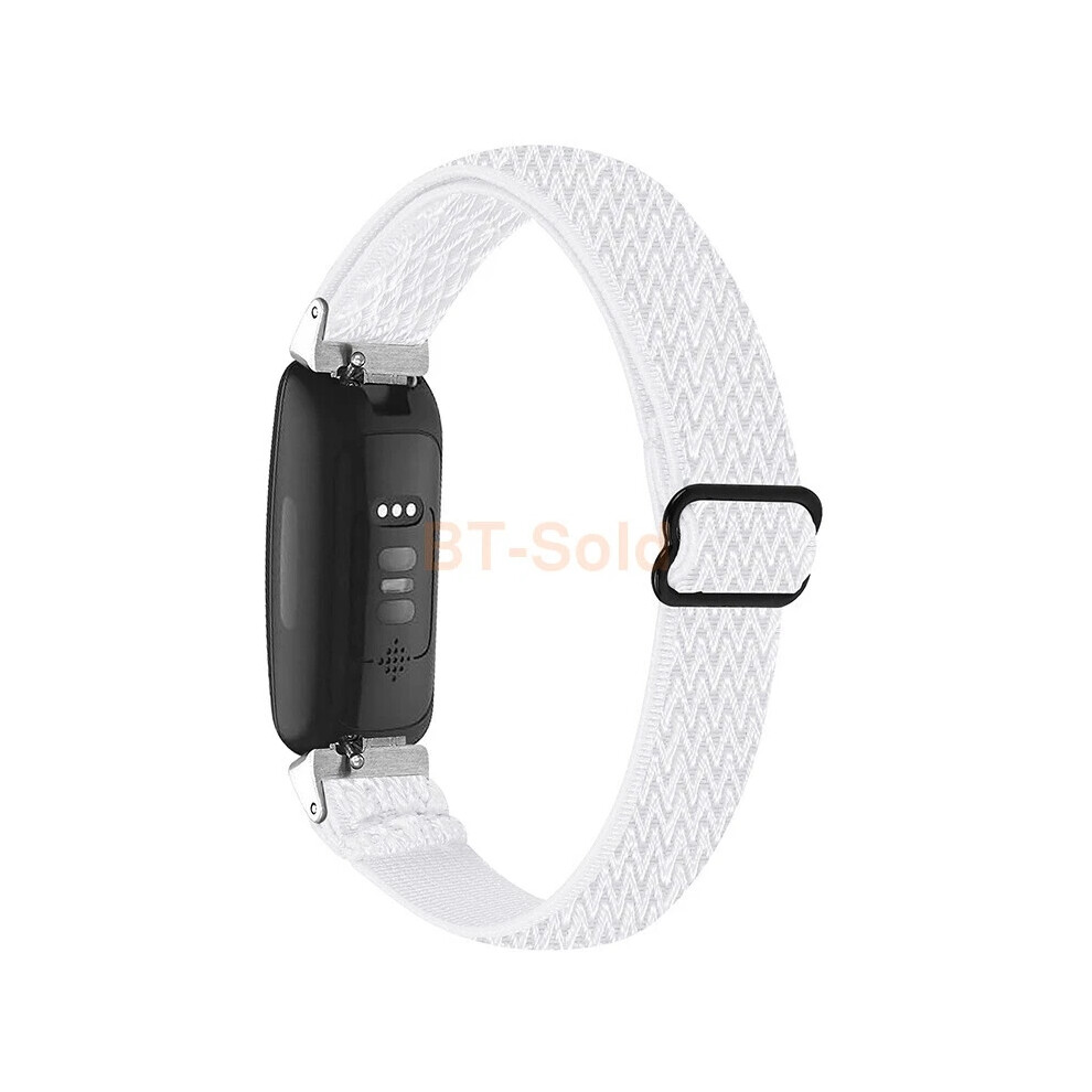 (, Fitbit Inspire 1/Hr) For Fitbit Inspire 3/2/1/Hr Watchband Elastic Woven Nylon Sport Band Strap White 6963793592395