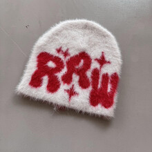 (White)RRW Buchstaben Muster Beanie neutral krempelos Mütze Strickmütze für Herbst Winter