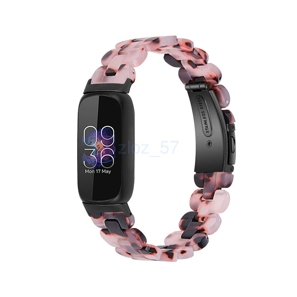 (Black Purple) For Fitbit Inspire 3 Fashion Luxury Resin Strap Stainless Steel Watch Band Black,Purple 6963793593576