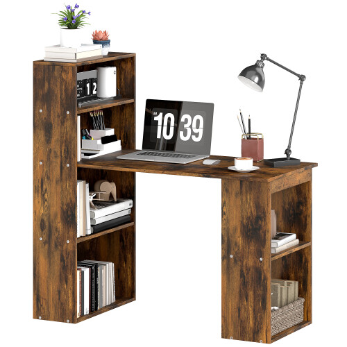 Homcom HOMCOM 120cm Computer Desk Bookshelf Writing Table 6 Shelves Brown 1