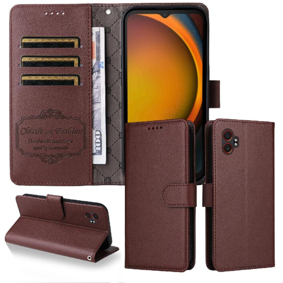 Photos - Case  Flip  for Samsung Galaxy X Cover 7 Pro Crad Slot Wallet Wireless Charging Magnetic Car Mount(Brown)