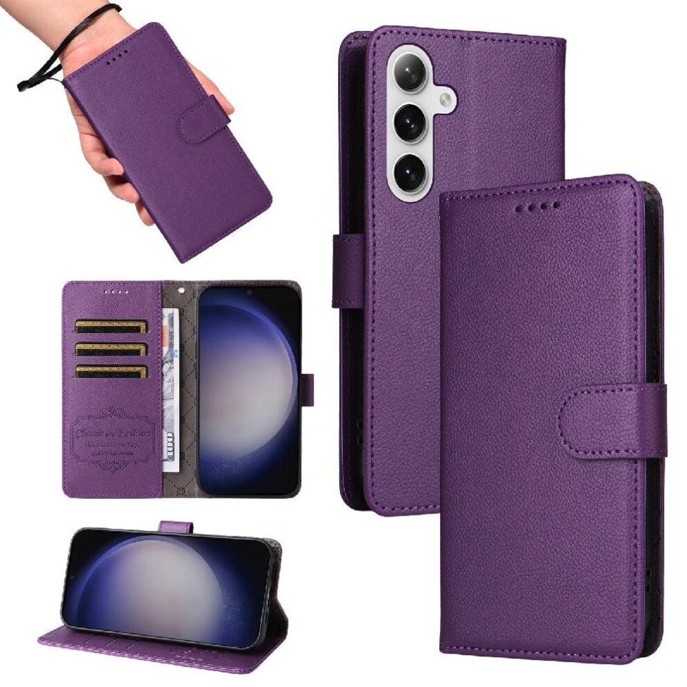 (Purple) Flip Case For Samsung Galaxy S25 Plus Wireless Charging Wallet Magnetic Car Mount Crad Slot Purple 764563545261