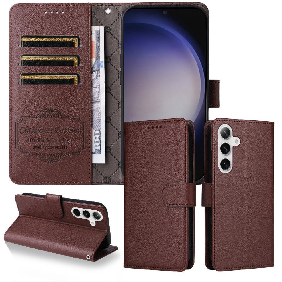 (Brown) Flip Case For Samsung Galaxy S24 Plus Wireless Charging Crad Slot Wallet Magnetic Car Mount Brown 764563545308