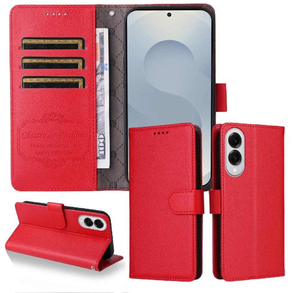 (Red) Flip Case For Samsung Galaxy S25 Edge Wallet Magnetic Car Mount Wireless Charging Crad Slot Red 764563545483